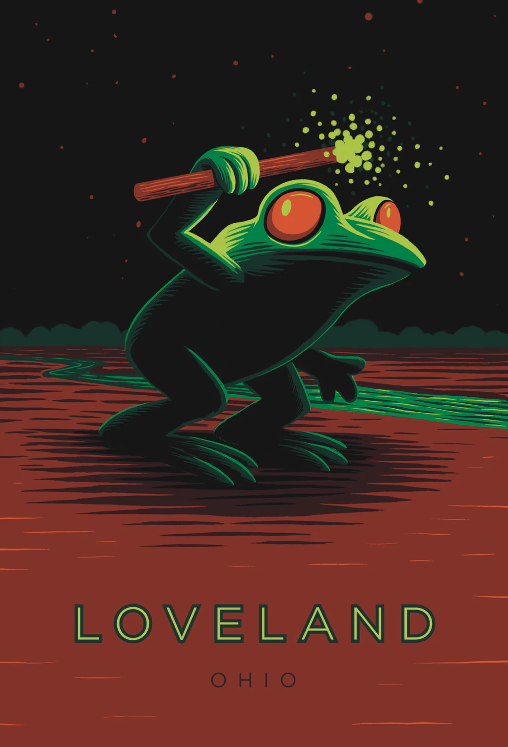 Loveland Ohio Frogman Travel Poster Print 6x9