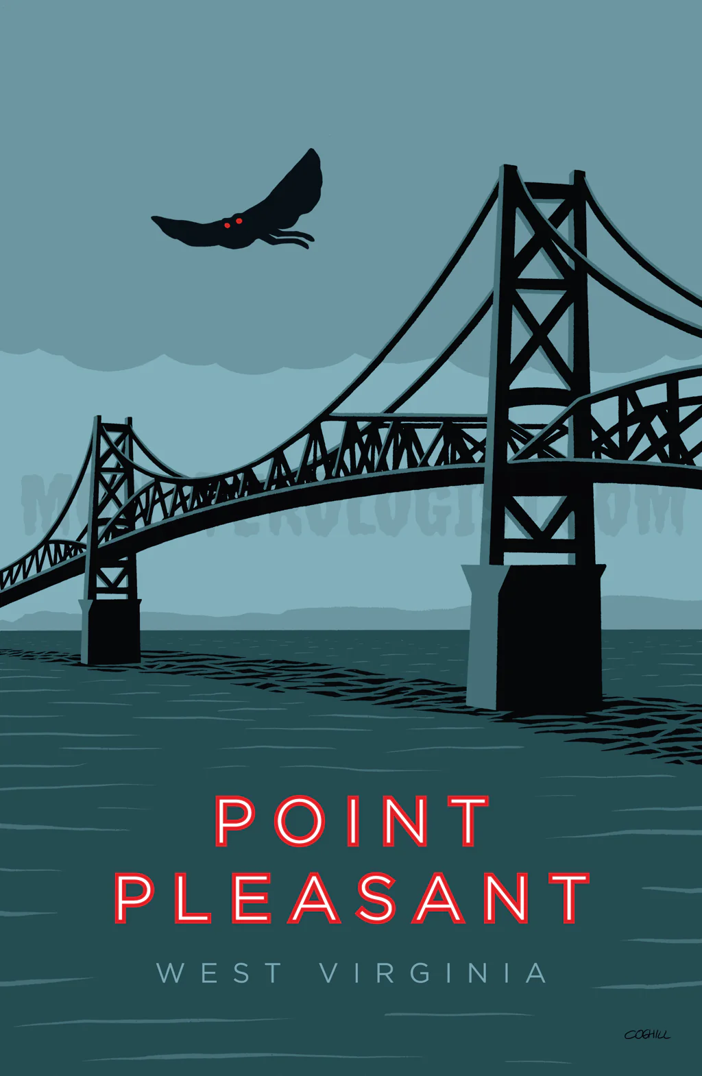 Point Pleasant, West Virginia Mothman Travel Poster 11x17